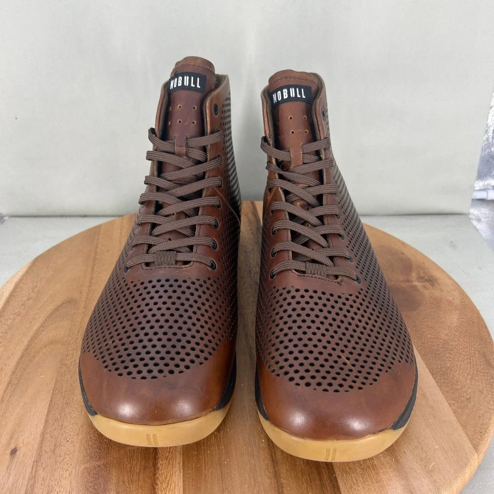 NOBULL Mens Size 16 Perforated Leather High Top Trainer Coffee Brown Sneaker